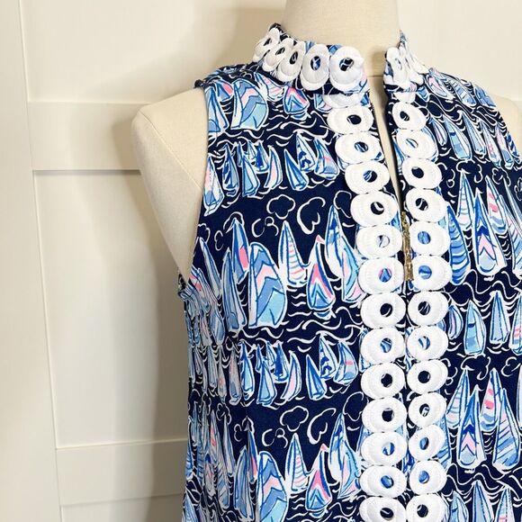 Lilly Pulitzer Low Tide Navy Sails and Stripes Sleeveless Jane Mini Shift Dress - Picture 2 of 7